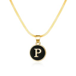 image-AliExpress cross-border best selling 26 letter necklace English letter round plate pendant necklace women's snake chain necklace
