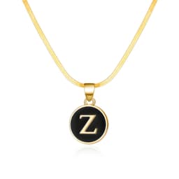 image-AliExpress cross-border best selling 26 letter necklace English letter round plate pendant necklace women's snake chain necklace