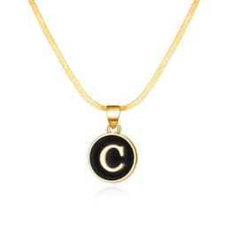 image-AliExpress cross-border best selling 26 letter necklace English letter round plate pendant necklace women's snake chain necklace