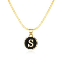 image-AliExpress cross-border best selling 26 letter necklace English letter round plate pendant necklace women's snake chain necklace