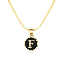 image-AliExpress cross-border best selling 26 letter necklace English letter round plate pendant necklace women's snake chain necklace