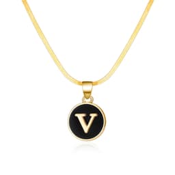 image-AliExpress cross-border best selling 26 letter necklace English letter round plate pendant necklace women's snake chain necklace