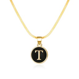 image-AliExpress cross-border best selling 26 letter necklace English letter round plate pendant necklace women's snake chain necklace