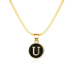 image-AliExpress cross-border best selling 26 letter necklace English letter round plate pendant necklace women's snake chain necklace