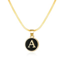 image-AliExpress cross-border best selling 26 letter necklace English letter round plate pendant necklace women's snake chain necklace