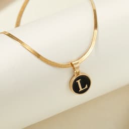 image-AliExpress cross-border best selling 26 letter necklace English letter round plate pendant necklace women's snake chain necklace