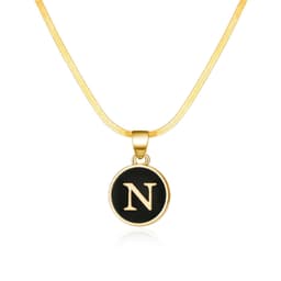 image-AliExpress cross-border best selling 26 letter necklace English letter round plate pendant necklace women's snake chain necklace