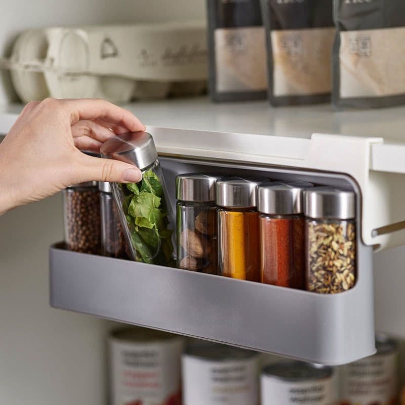 image-Condiment bottle storage rack kitchen condiment bottle drawer condiment box hanging household punch-free condiment jar storage rack