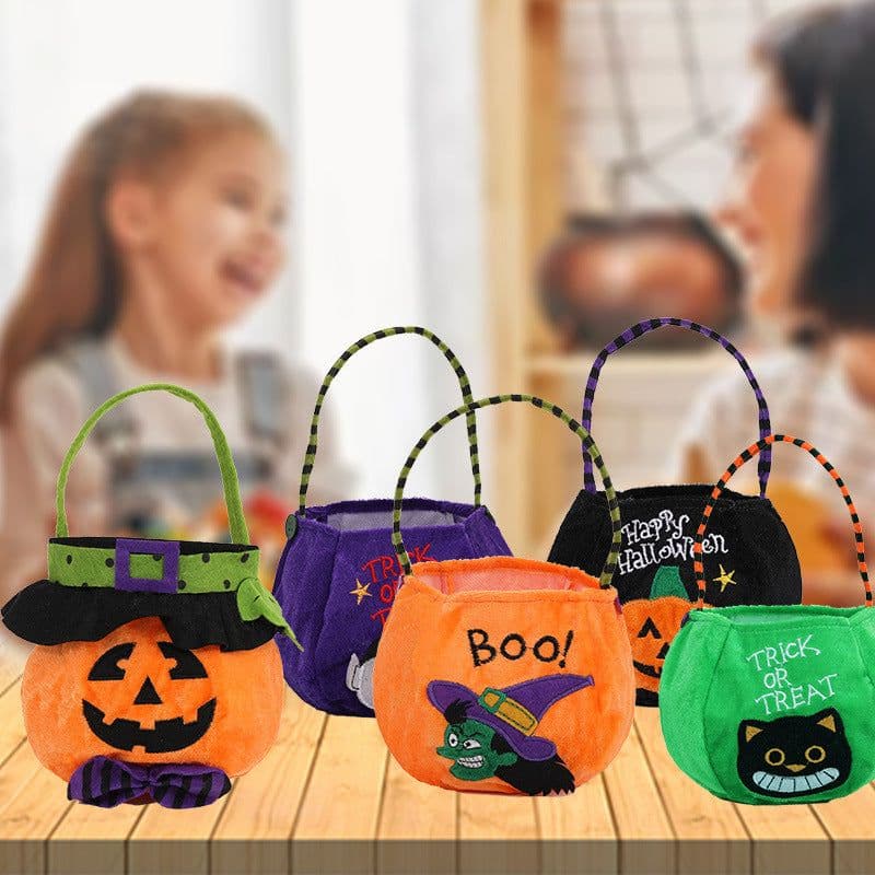 image-Qiaoding's new Halloween decoration supplies hooded round tote bag Ghost Festival children's candy gift bag pumpkin bag
