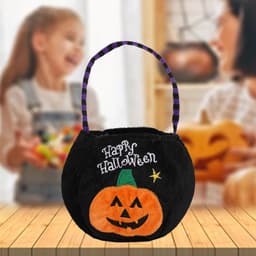image-Qiaoding's new Halloween decoration supplies hooded round tote bag Ghost Festival children's candy gift bag pumpkin bag