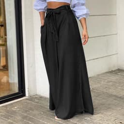 image-Cross-Border 2022 New Women's Pants Amazon Elegant Tied High Waist Wide-Leg Pants Casual plus Size Denim Trousers