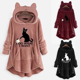 image-Cross-border European and American plus size women's 2020 autumn and winter jacket women's hooded long-sleeved pullover double-sided fleece loose sweater women