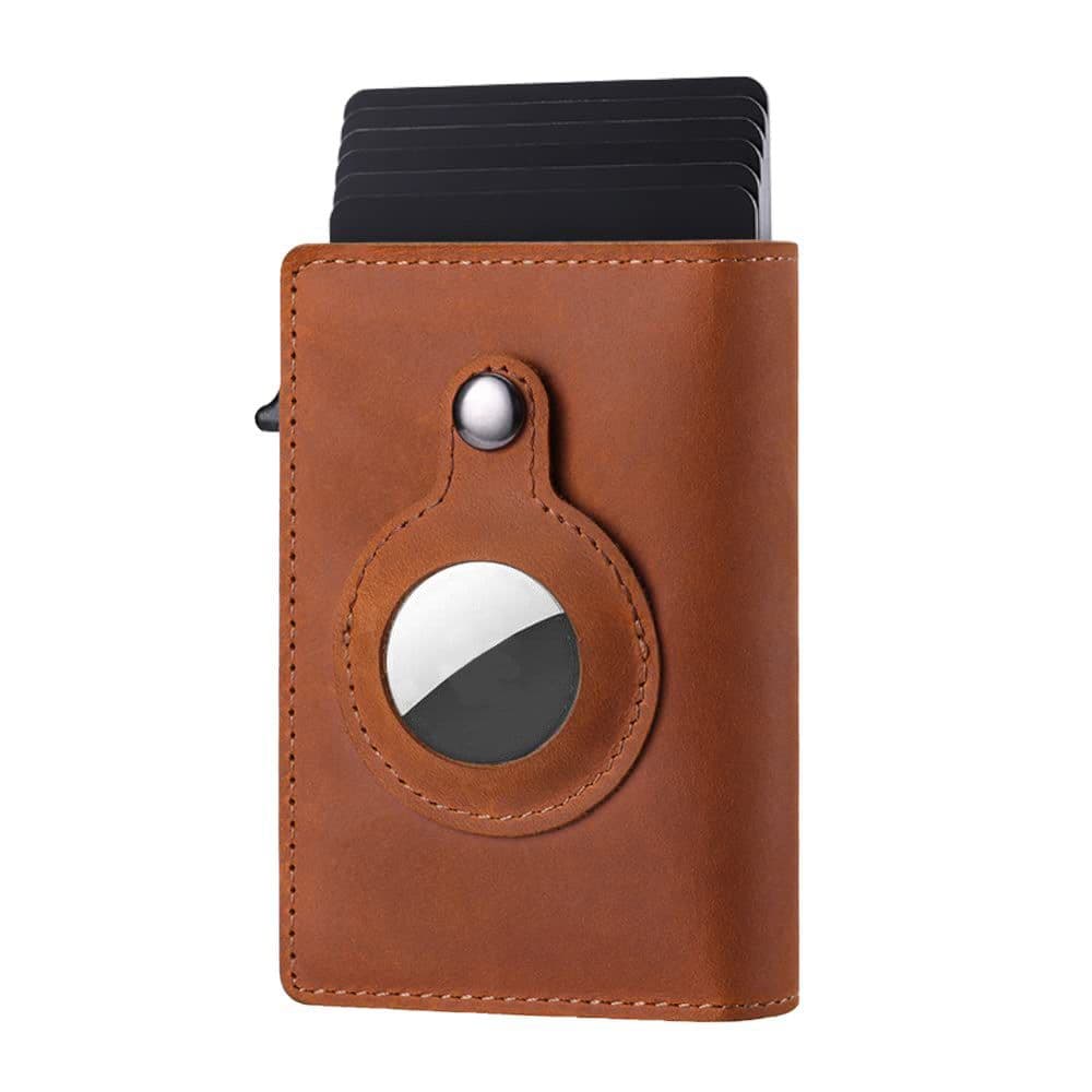 image-Amazon new magnetic buckle card holder airtag tracker card holder multifunctional men's wallet short tri-fold card holder