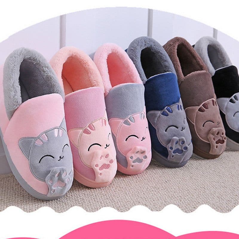 image-Cartoon Home Lucky Cat Cotton Slippers Fashion Home Lovers Men and Women Parent-child Shoes Non-slip Soft Coral Fleece Cotton Shoes