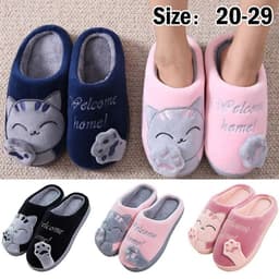 image-Cartoon Home Lucky Cat Cotton Slippers Fashion Home Lovers Men and Women Parent-child Shoes Non-slip Soft Coral Fleece Cotton Shoes