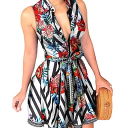 image-V-neck Strap Mini Dress with Print