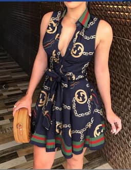 image-V-neck Strap Mini Dress with Print