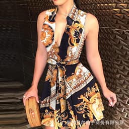image-V-neck Strap Mini Dress with Print