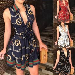 image-V-neck Strap Mini Dress with Print
