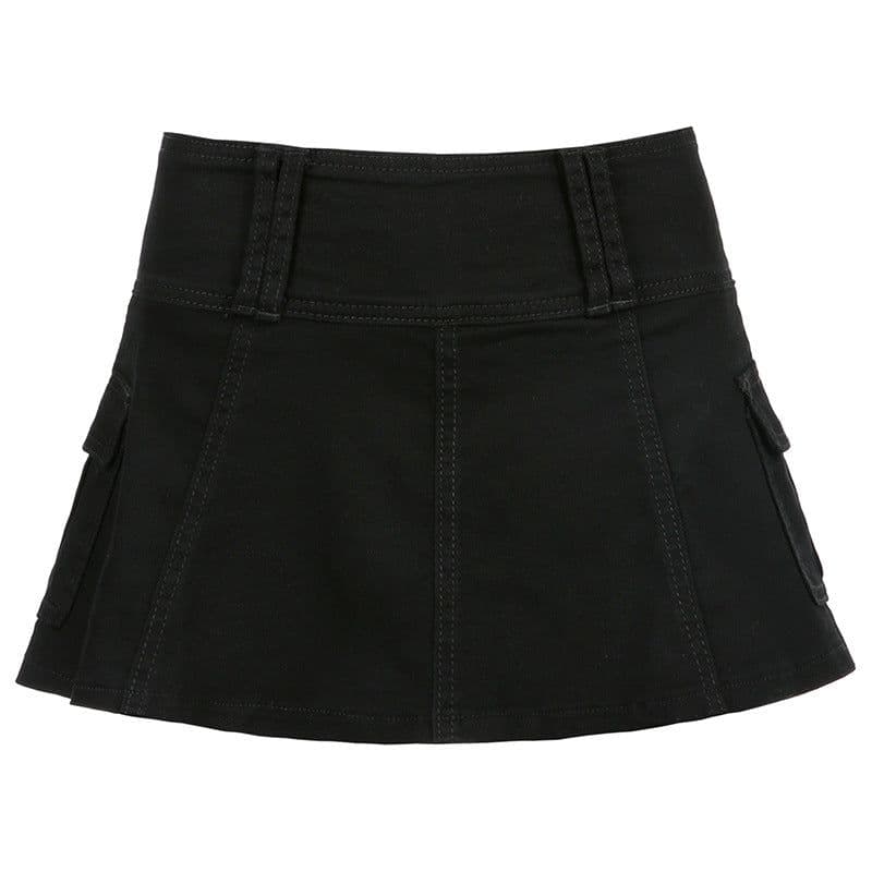 image-2021 summer new style solid color personality street hot girl style European and American cross-border women's denim pleated skirt skirt