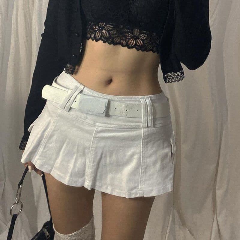 image-2021 summer new style solid color personality street hot girl style European and American cross-border women's denim pleated skirt skirt
