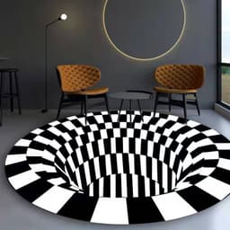 image-Cross-border 3D stereo black and white checkered vertigo carpet living room sofa coffee table mat illusion net celebrity creative circular floor mat