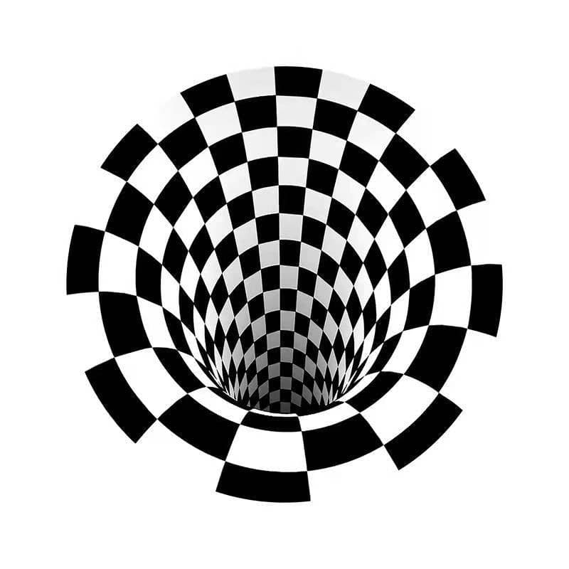 image-Cross-border 3D stereo black and white checkered vertigo carpet living room sofa coffee table mat illusion net celebrity creative circular floor mat