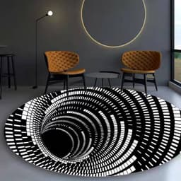 image-Cross-border 3D stereo black and white checkered vertigo carpet living room sofa coffee table mat illusion net celebrity creative circular floor mat