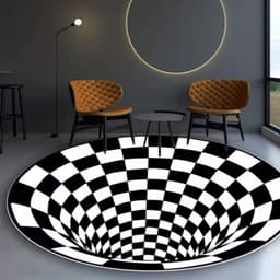 image-Cross-border 3D stereo black and white checkered vertigo carpet living room sofa coffee table mat illusion net celebrity creative circular floor mat