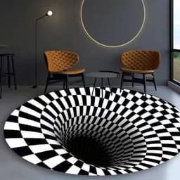 image-Cross-border 3D stereo black and white checkered vertigo carpet living room sofa coffee table mat illusion net celebrity creative circular floor mat