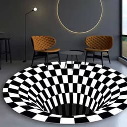 image-Cross-border 3D stereo black and white checkered vertigo carpet living room sofa coffee table mat illusion net celebrity creative circular floor mat