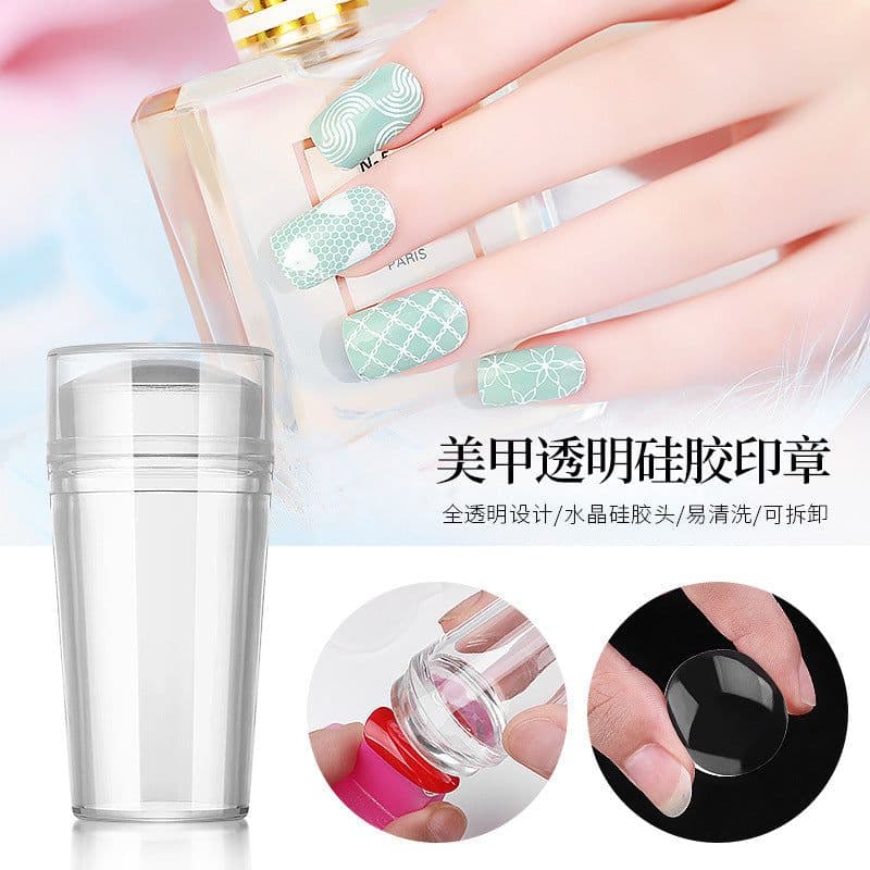 image-Cross-border exclusive nail art transparent transfer stamp 2.8cm with cover nail printing French nail stamp tool with scraper