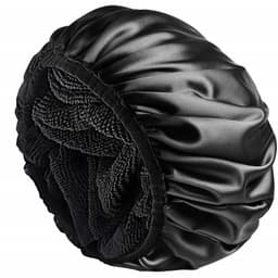 image-(MOQ=100PCS for each color)Amazon 2020 new double layer ladies shower cap waterproof satin fabric fiber absorbent fabric dry hair cap can be customized