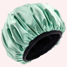 image-(MOQ=100PCS for each color)Amazon 2020 new double layer ladies shower cap waterproof satin fabric fiber absorbent fabric dry hair cap can be customized