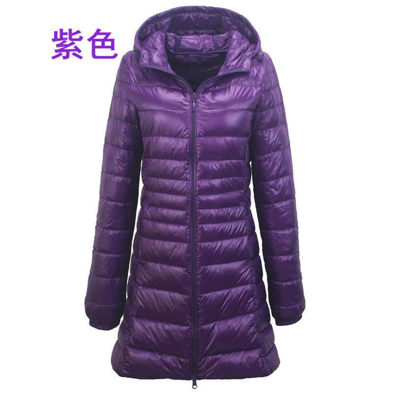 image-Cross-border women's clothing autumn and winter hooded down jackets plus size light and thin slim-fit mid-length women's jacket S-7XL