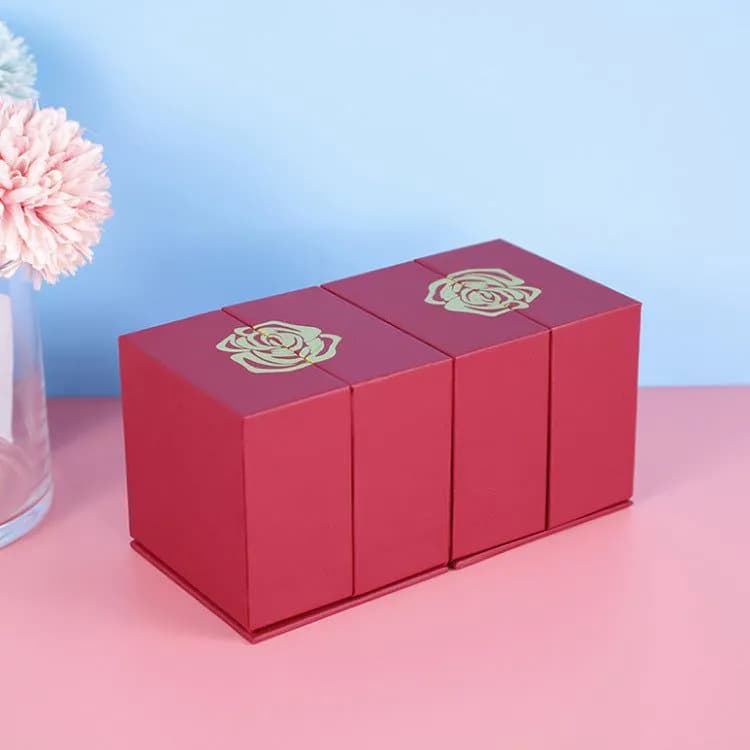image-Rose Flower Customized Gift Box Metal Red Jewelry Ring Box Necklace Box Creative Lifting Gift Box