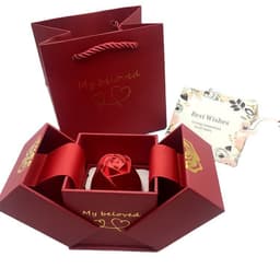 image-Rose Flower Customized Gift Box Metal Red Jewelry Ring Box Necklace Box Creative Lifting Gift Box