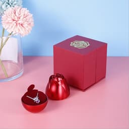 image-Rose Flower Customized Gift Box Metal Red Jewelry Ring Box Necklace Box Creative Lifting Gift Box