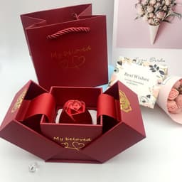 image-Rose Flower Customized Gift Box Metal Red Jewelry Ring Box Necklace Box Creative Lifting Gift Box