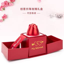 image-Rose Flower Customized Gift Box Metal Red Jewelry Ring Box Necklace Box Creative Lifting Gift Box