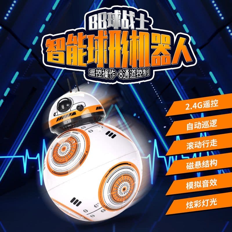 image-Manufacturer Planet War BB8 Force Intelligent Remote Control Robot Toy Dancing Rotating with Light and Music