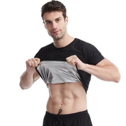 image-Amazon men's shapewear all-inclusive silver coated short-sleeved black round neck yoga sauna suit