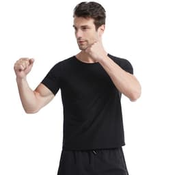 image-Amazon men's shapewear all-inclusive silver coated short-sleeved black round neck yoga sauna suit