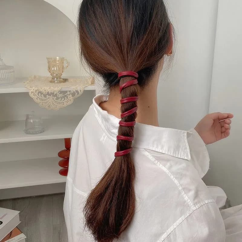 image-French leather straps tied high ponytail hair rope girl high sense of simplicity and simple net red 2021 new headgear head rope
