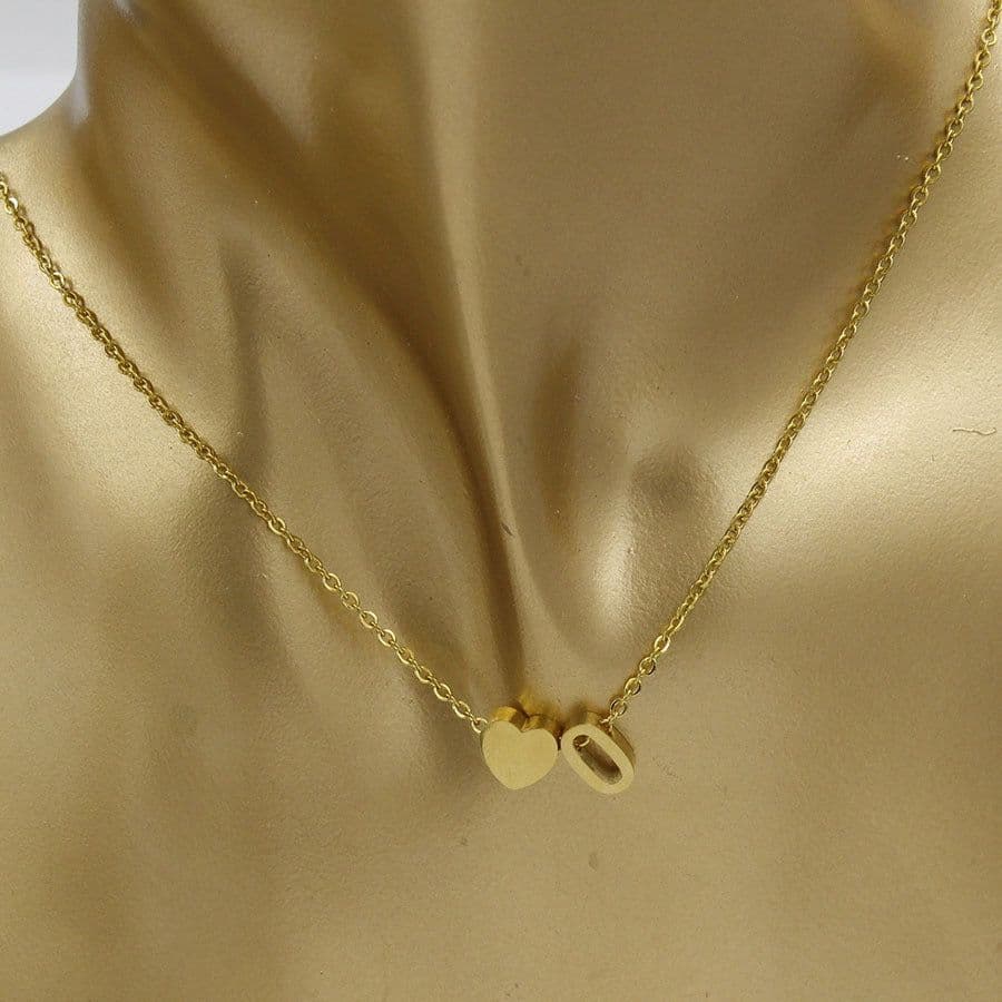 image-Cross-border hot-selling personalized fashion stainless steel pendant golden peach heart + English letters small beads A-Z couple necklace