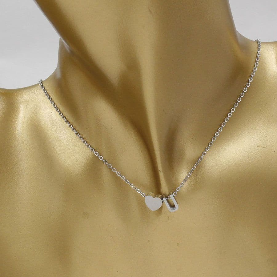 image-Cross-border hot-selling personalized fashion stainless steel pendant golden peach heart + English letters small beads A-Z couple necklace
