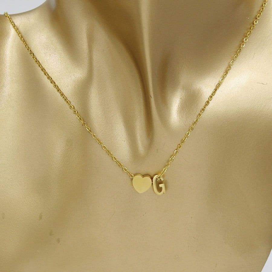 image-Cross-border hot-selling personalized fashion stainless steel pendant golden peach heart + English letters small beads A-Z couple necklace
