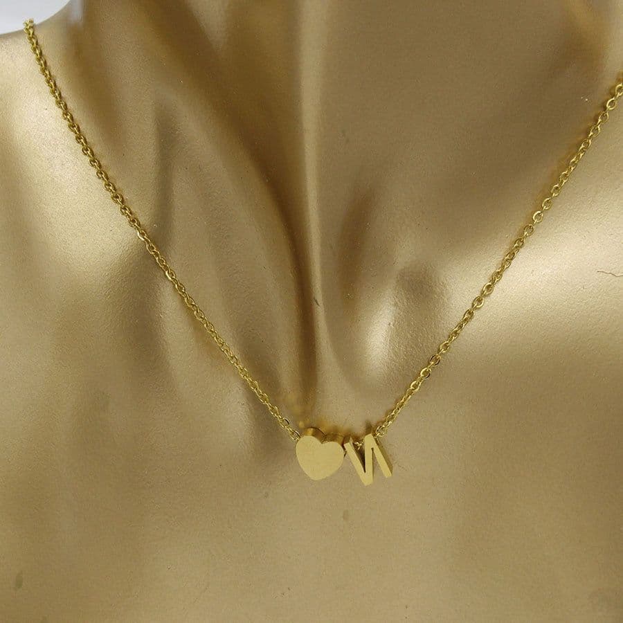 image-Cross-border hot-selling personalized fashion stainless steel pendant golden peach heart + English letters small beads A-Z couple necklace