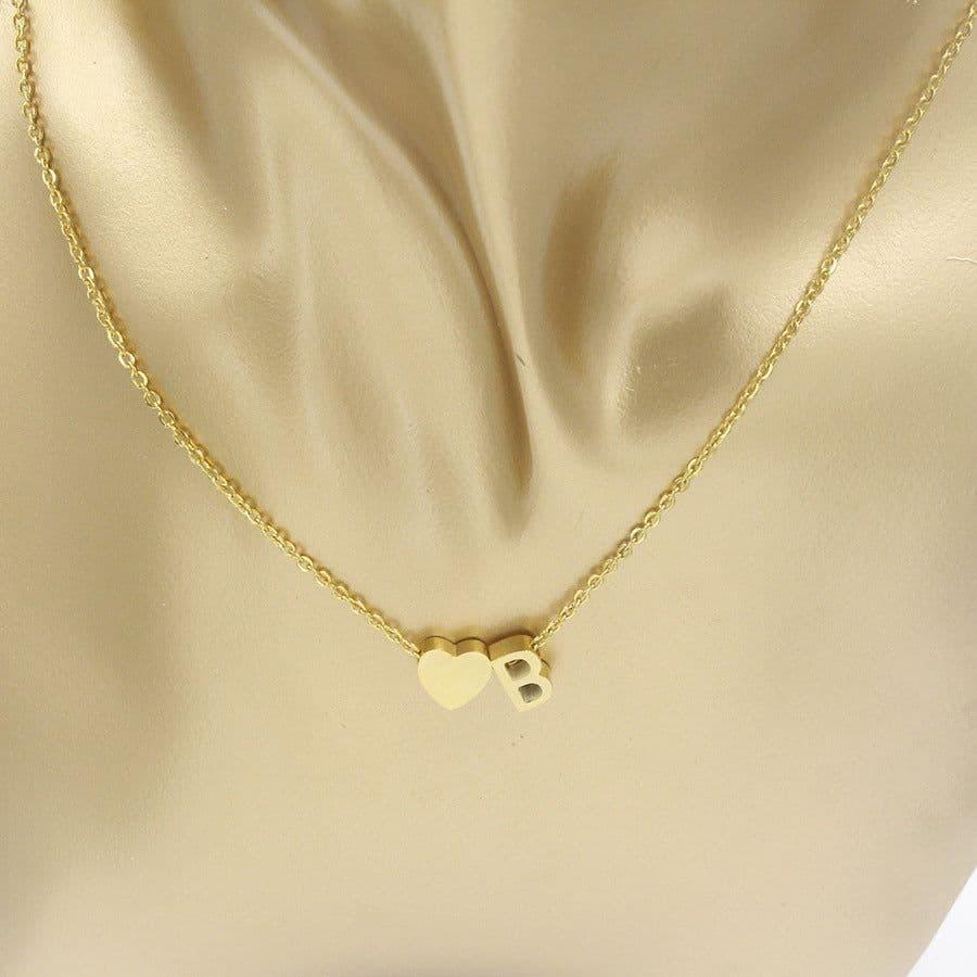 image-Cross-border hot-selling personalized fashion stainless steel pendant golden peach heart + English letters small beads A-Z couple necklace