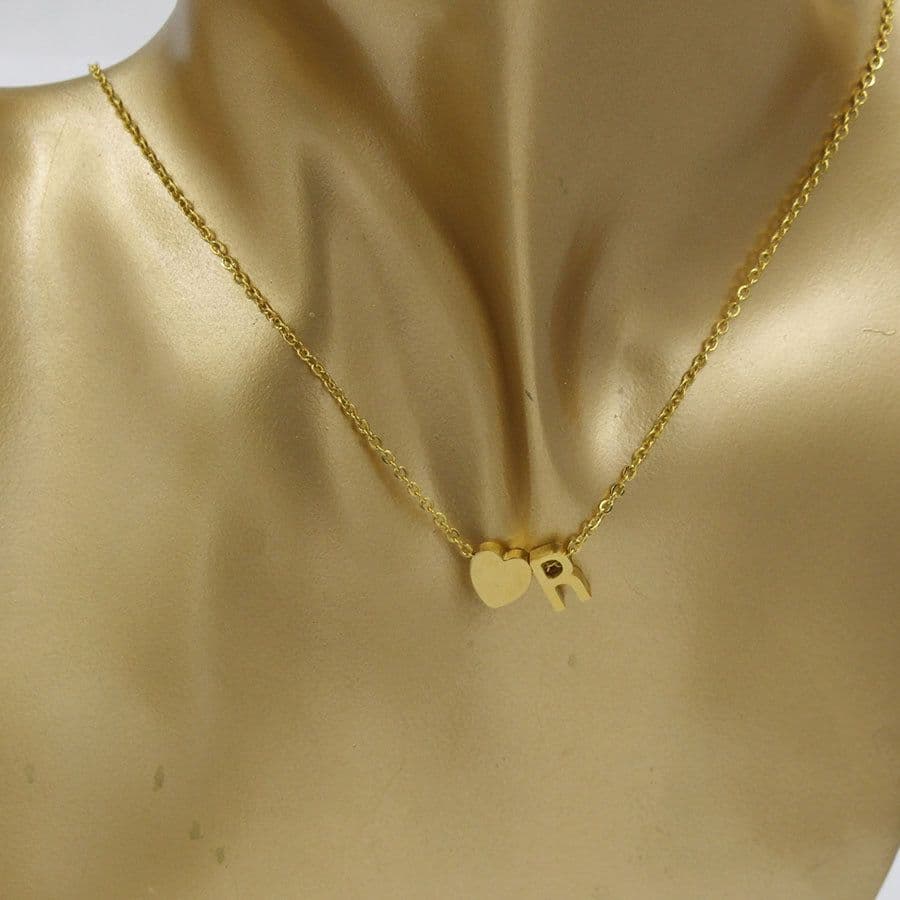 image-Cross-border hot-selling personalized fashion stainless steel pendant golden peach heart + English letters small beads A-Z couple necklace